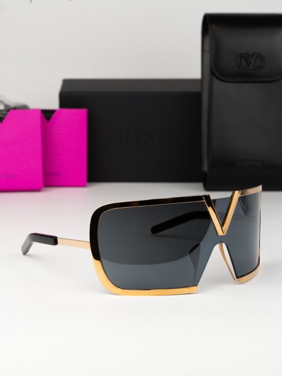 Valentino Women Sunglasses Titanium Gold Grey Mask V-ROMASK VLS-120A 146 NEW main image 12